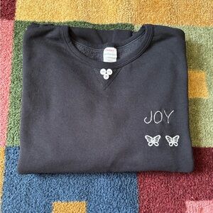 Hanes Black Sweatshirt with Joy and Butterfly Design